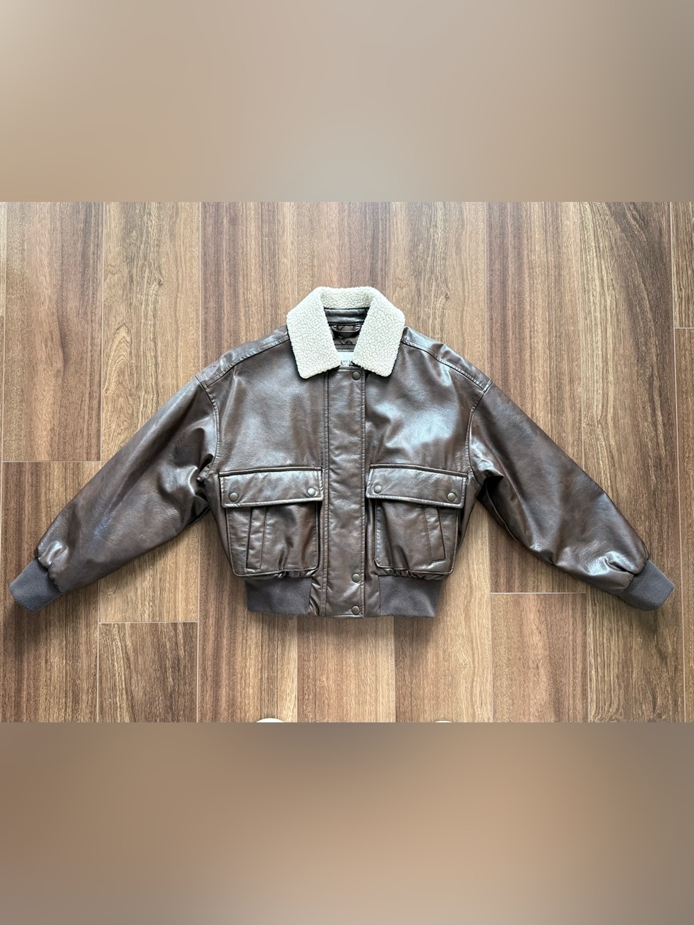 American Eagle AE Oversized Vegan Leather Aviator Jacket Brown - Size XXS⁠